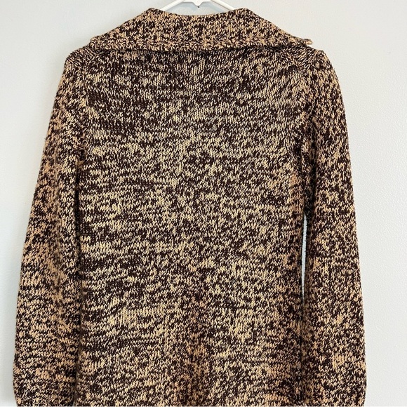 J Crew Brown Black Mix Cardigan Longline Sailor Collar Sz M Thick Warm Basic - Picture 8 of 9